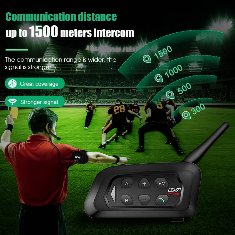 EJEAS 4PCS V4C PLUS Football Referee Intercom Headset 1500M Full Duplex Bluetooth Headphone Conference Interphone + Handbag