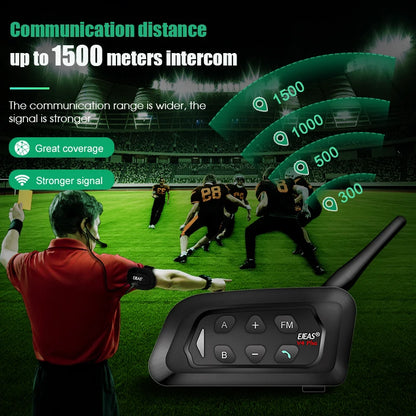 EJEAS 4PCS V4C PLUS Football Referee Intercom Headset 1500M Full Duplex Bluetooth Headphone Conference Interphone + Handbag