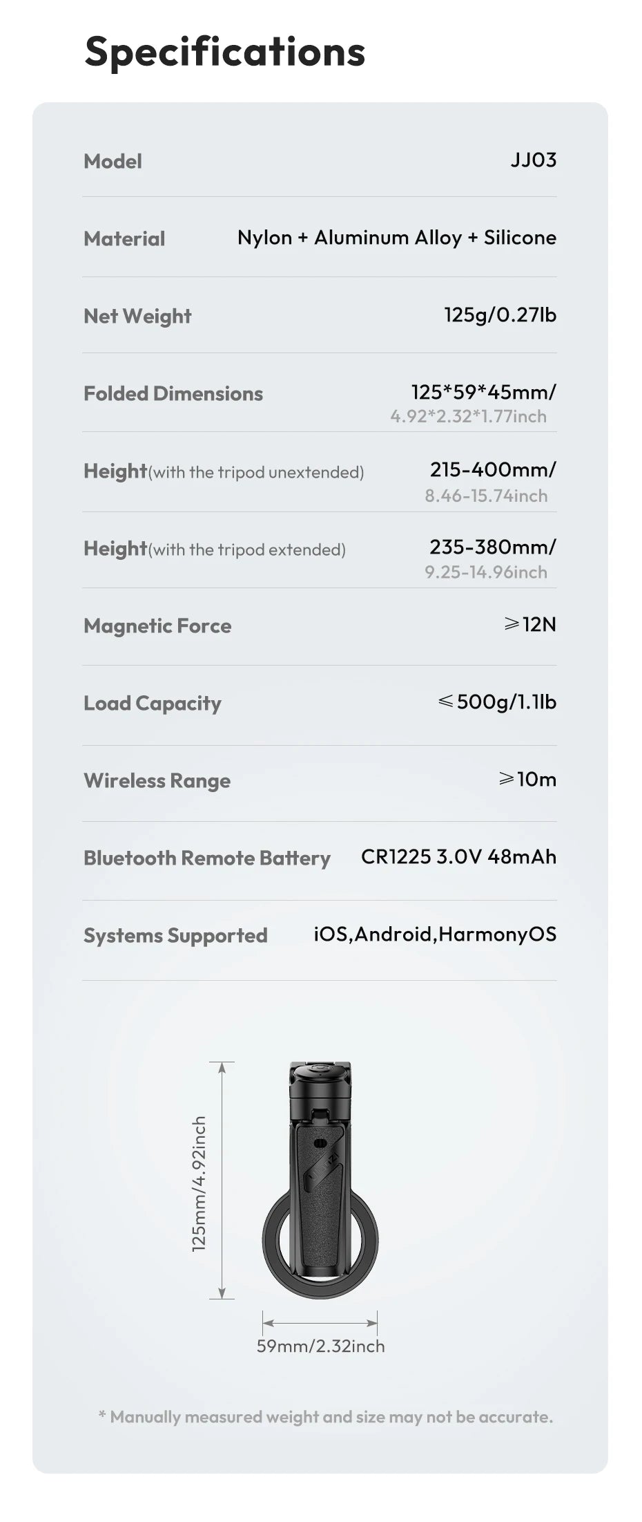 Ulanzi JJ03 Magnetic Phone Tripod Wireless Handle Selfie Stick Desktop Foot  Suitable iPhone 16/15/14/13 Pro Max