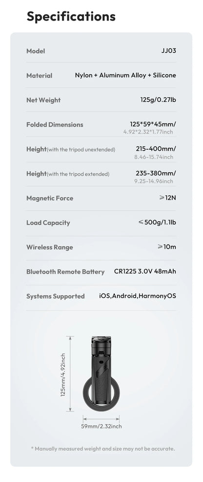 Ulanzi JJ03 Magnetic Phone Tripod Wireless Handle Selfie Stick Desktop Foot  Suitable iPhone 16/15/14/13 Pro Max