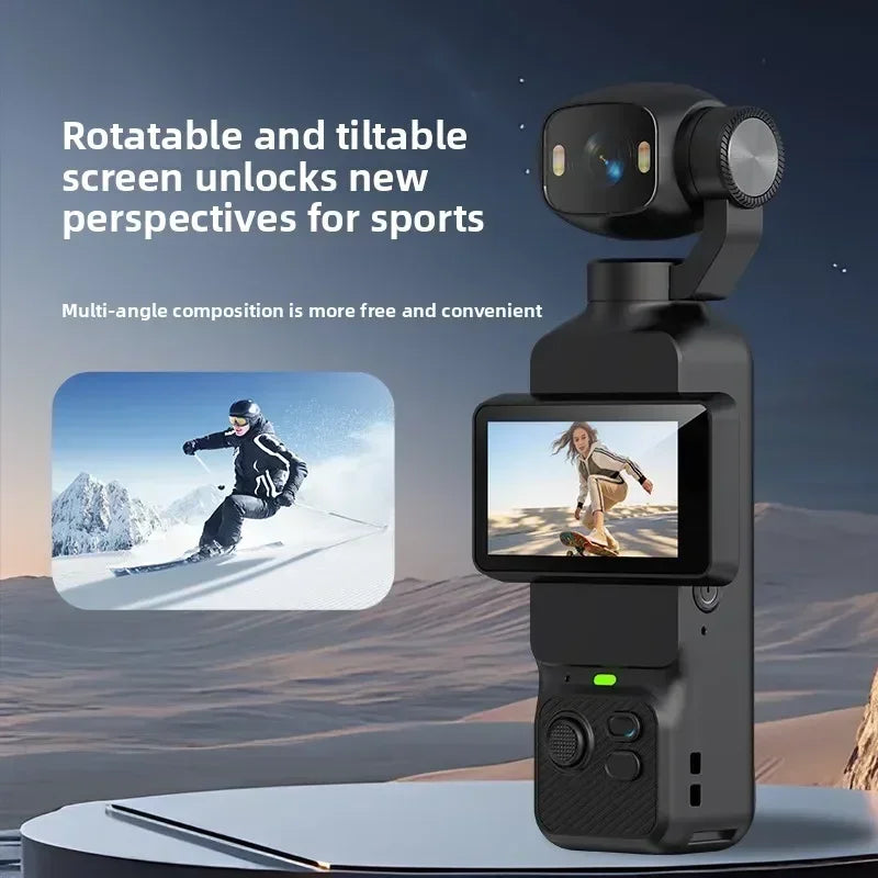 4K Handheld Gimbal Action Camera HD 180° Rotatable Lens Anti-shake Pocket Vlog Camera with Fill Light for Outdoor Sports