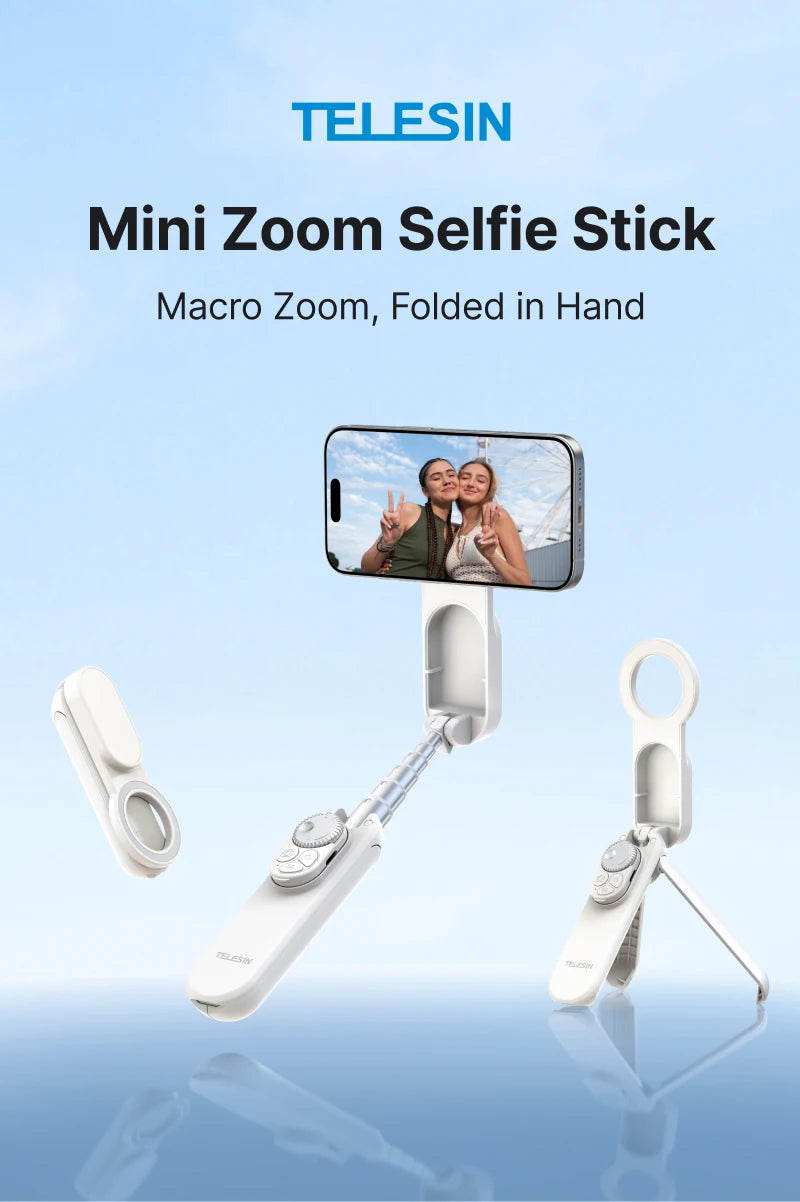 Telesin Magnetic Selfie Stick and Mini Tripod Portable Foldable Pole Extend To 60cm for Smartphone Macro Photography