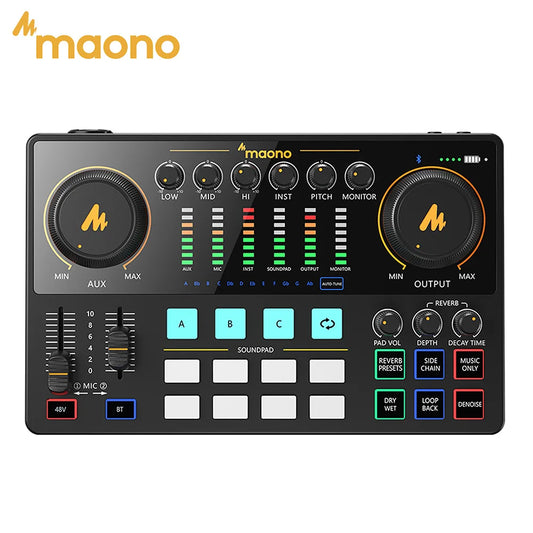 MAONO AME2 Audio Interface Sound Card DJ Mixer All in One Portable Podcast Studio for Recording,Live Streaming,Youtube,Guitar,PC