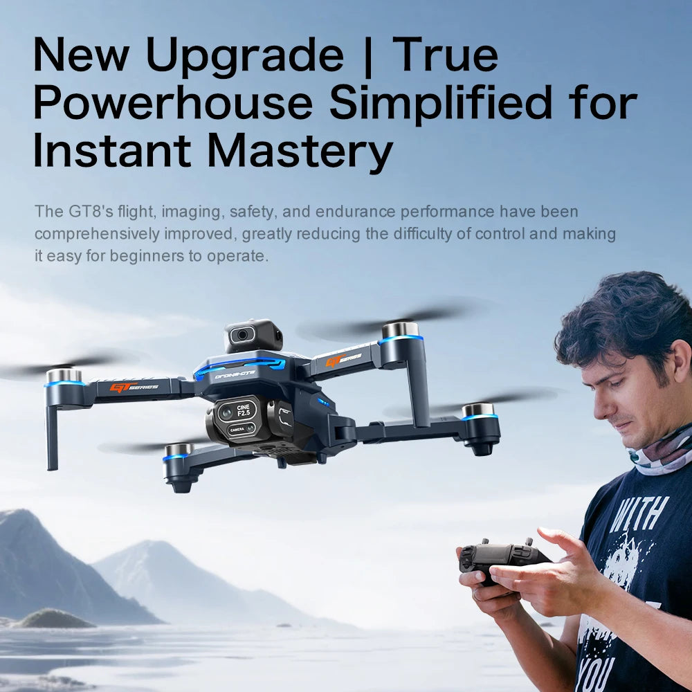 New GT8 Drone 8K HD Dual Camera GPS FPV Brushless Motor 5G WIFI Optical Flow Hovering Real Time Battery Display Quadcopter