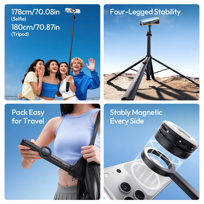 Ulanzi SK-21 Magnetic Auto-Open Tripod Selfie Stick for iPhone 17 16 15 14 Portable Selfie Ground Tripod for Travel Vlog Video