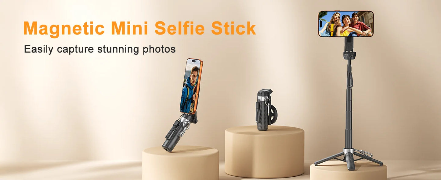 Magnetic Selfie Stick with Remote for Cell Phone 360° Rotation Transforms into Mini Tripod/Handheld Stabilizer/Phone Stand