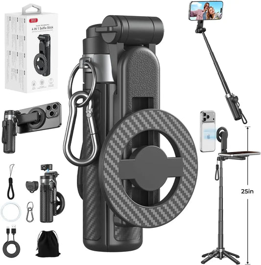 Magnetic Selfie Stick with Remote for Cell Phone 360° Rotation Transforms into Mini Tripod/Handheld Stabilizer/Phone Stand