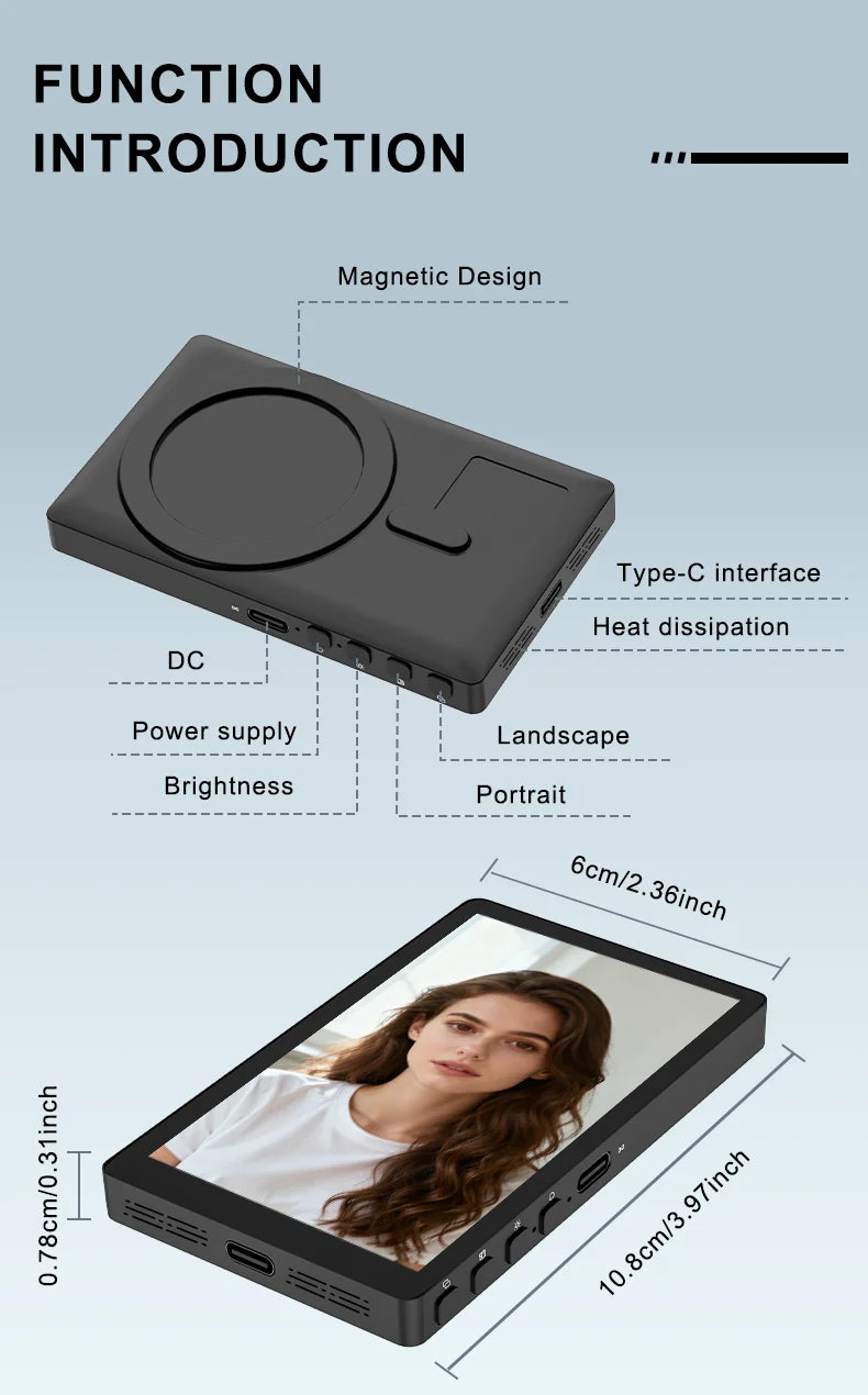 Vlog Screen Selfie Monitor, Magnetic Phone Holder Clip Mount, Using Phone Rear Camera for Selfie Vlog Live Stream