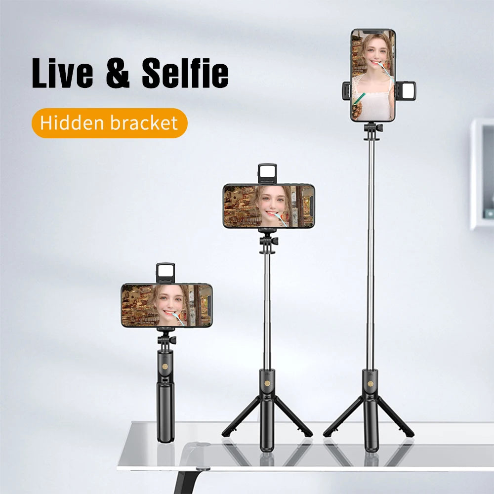 Portable Wireless Selfie Stick Extendable Tripod Stand With Bluetooth Remote for iPhone Android Vlog Live Streaming Bracket
