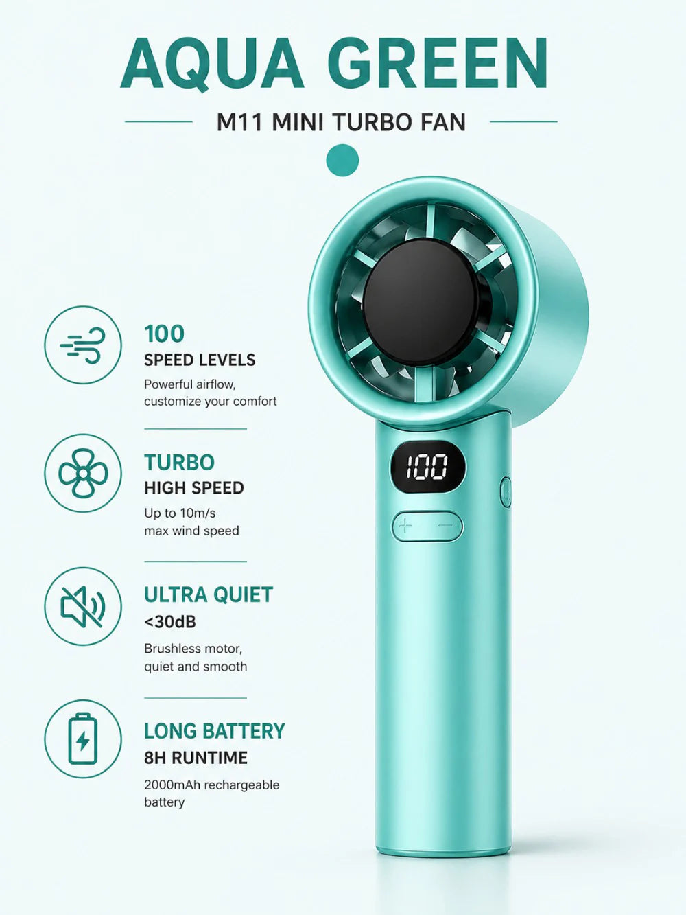 Xiaomi 100 Speed Adjustment Fan For Men Women Portable Bladeless Desktop Fans Rechargeable Instant Cooling Mini Handheld