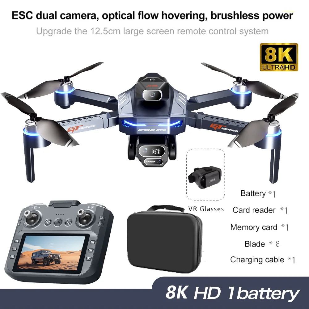Foldable GPS Drone GT8 Professional 8K HD Dual Camera Helicopter Brushless Obstacle Avoidance Remote Control Quadcopter Aircraft