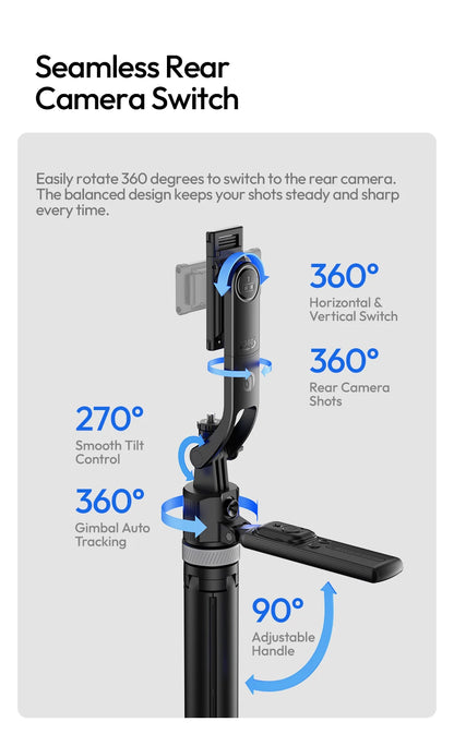 Ulanzi TT23 Auto-Tracking Selfie Stick Tripod Foaldable Selfie Tripod for Smartphone Camera for Gopro with Bluetooth for Travel