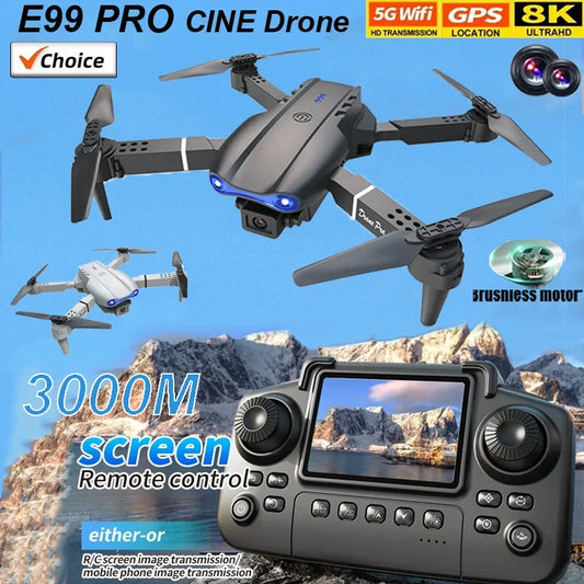 E99 Pro Drone with 8K HD Camera Remote Control Quadcopter Four Axis Aircraft Altitude Hold GPS Flying Toy for Aerial Photography