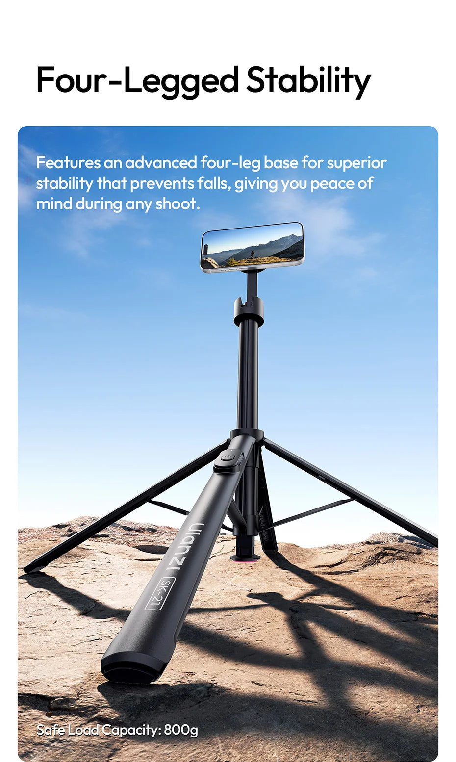 Original Ulanzi SK21 Magnetic Auto Open Tripod 8 Section Pole Extension For Phone Vlog Shooting Magnetic