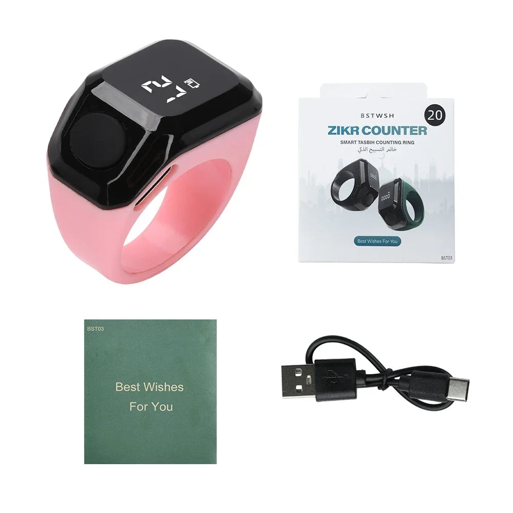 Smart APP Ring Counter LCD Digital Bluetooth Counting Muslims Zikr Ring Prayer Time Vibration Reminder Wearable Tally Counters