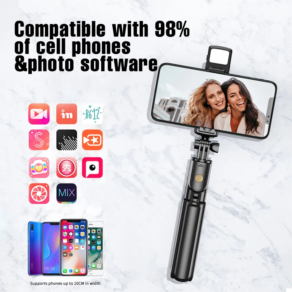 Portable Wireless Selfie Stick Extendable Tripod Stand With Bluetooth Remote for iPhone Android Vlog Live Streaming Bracket