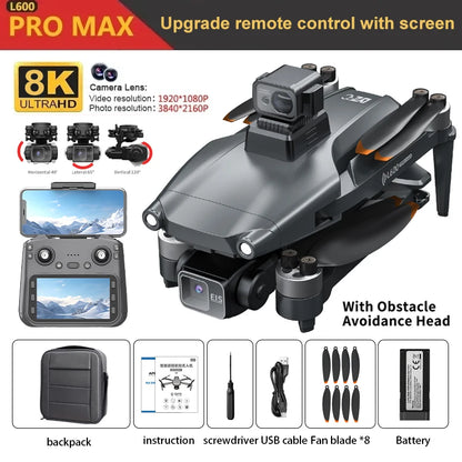 New L600 Pro MAX 4K Professional Drone With 8K HD Camera 3-Axis Gimbal GPS Dron Obstacle Avoidance 5G WIFI FPV RC Quadcopter Toy