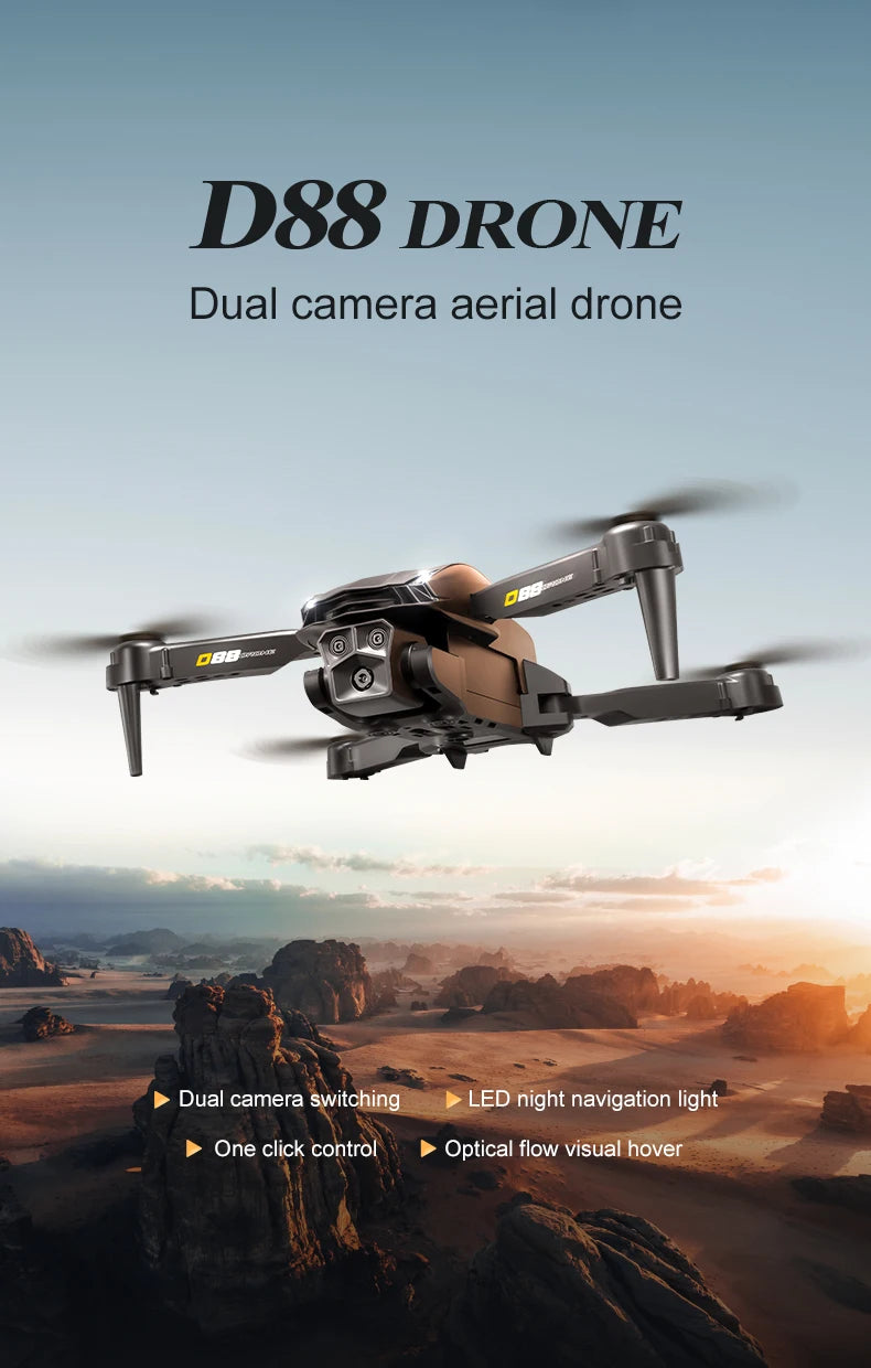 NewD88 4K RC Drone,360°Flip,Headless Mode,One Key Return,Altitude Hold,WiFi FPV,Dual Cam Switch,90°Lens Adjust,Birthday Gift Toy