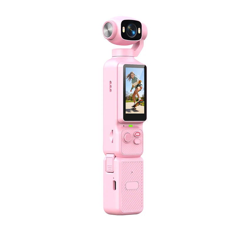 4K Handheld Gimbal Action Camera HD 180° Rotatable Lens Anti-shake Pocket Vlog Camera with Fill Light for Outdoor Sports