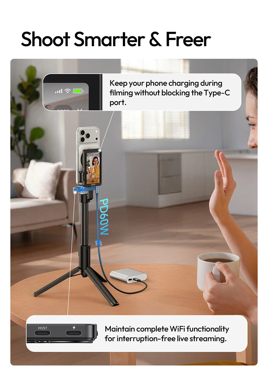 Ulanzi VM1 Vlog Selfie Monitor Screen for iPhone 17 16 15 Selfie Monitor Screen with Magnetic Ring Livestreaming Vlog Shots