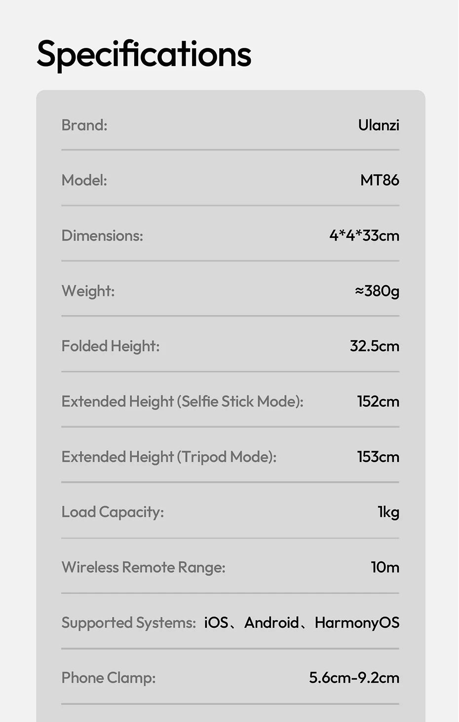 Original Ulanzi MT86 Auto Opening Selfie Stick Tripod With Cold Shoe Mount And 1.46m Extension For Vlog Live Streaming