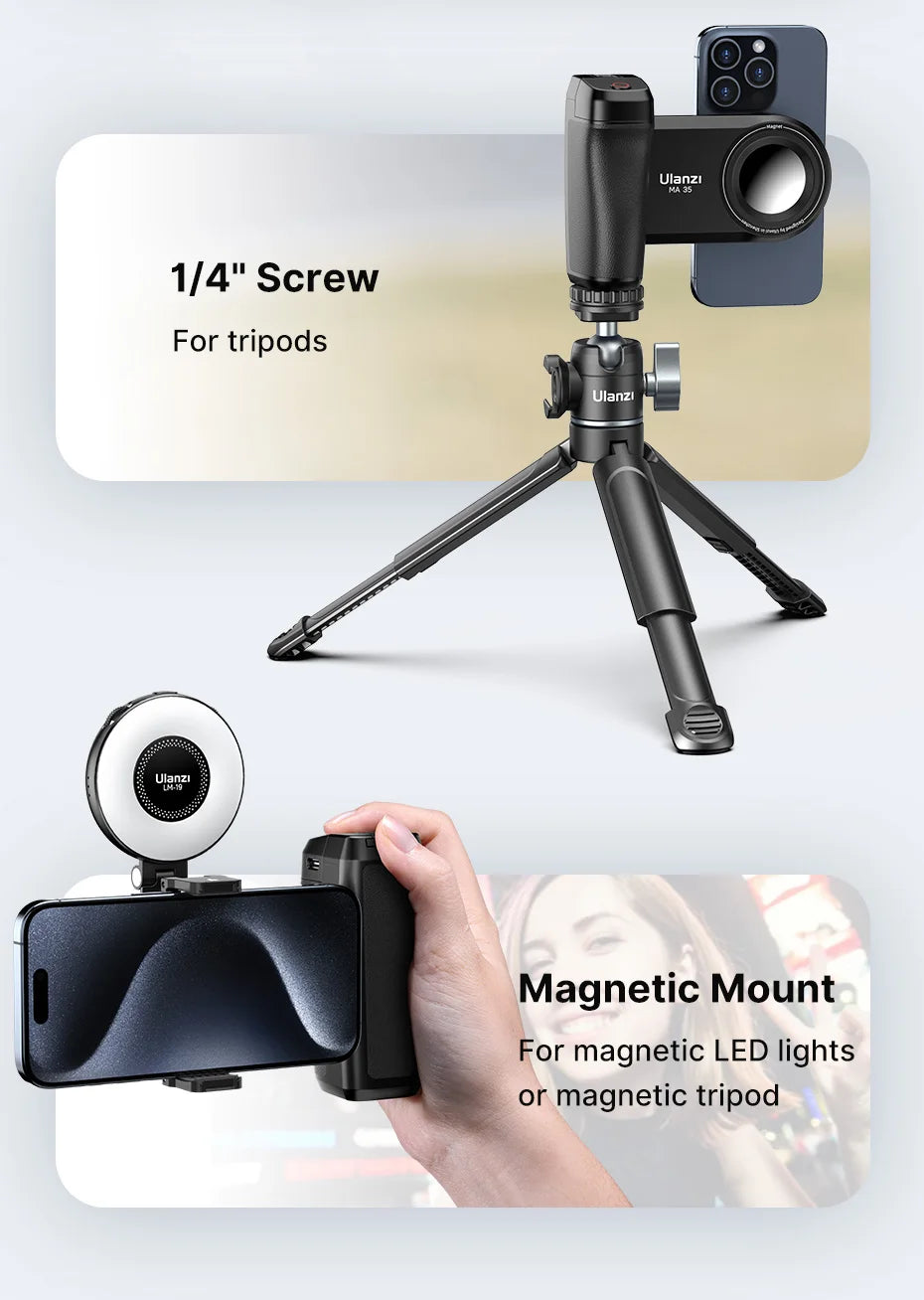 Ulanzi MA35 Phone Camera Grip Handle MagSafe Bluetooth Shutter Smartphone Selfie Stablizer Vertical Horizontal Shooting