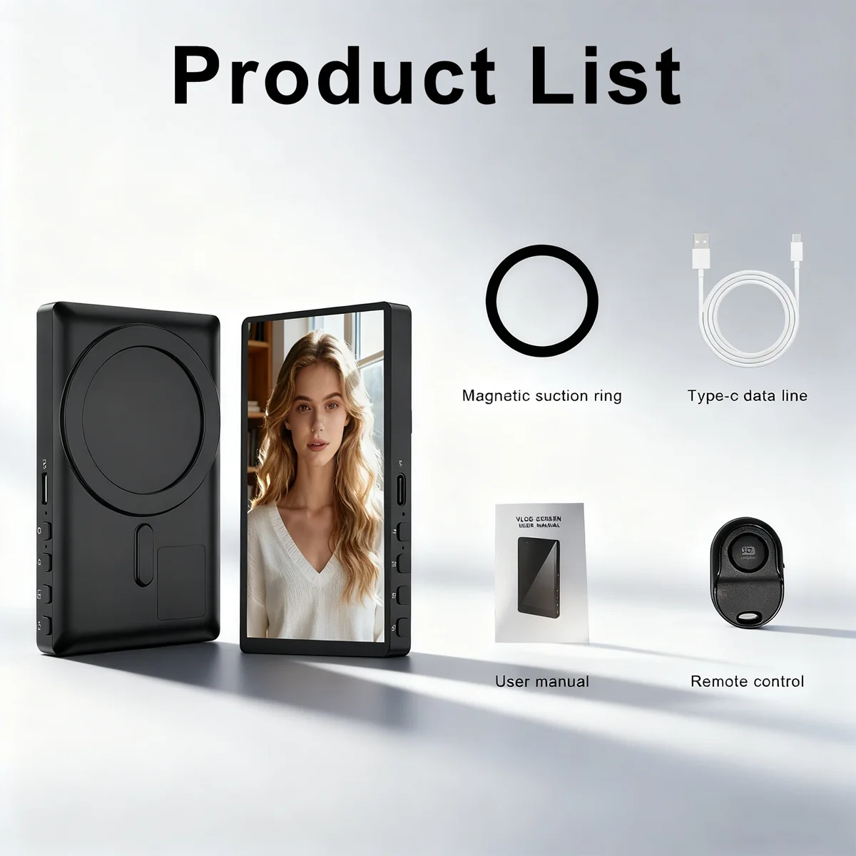 Vlog Screen Selfie Monitor, Magnetic Phone Holder Clip Mount, Using Phone Rear Camera for Selfie Vlog Live Stream