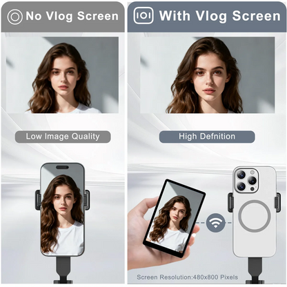 Vlog Screen Selfie Monitor, Magnetic Phone Holder Clip Mount, Using Phone Rear Camera for Selfie Vlog Live Stream