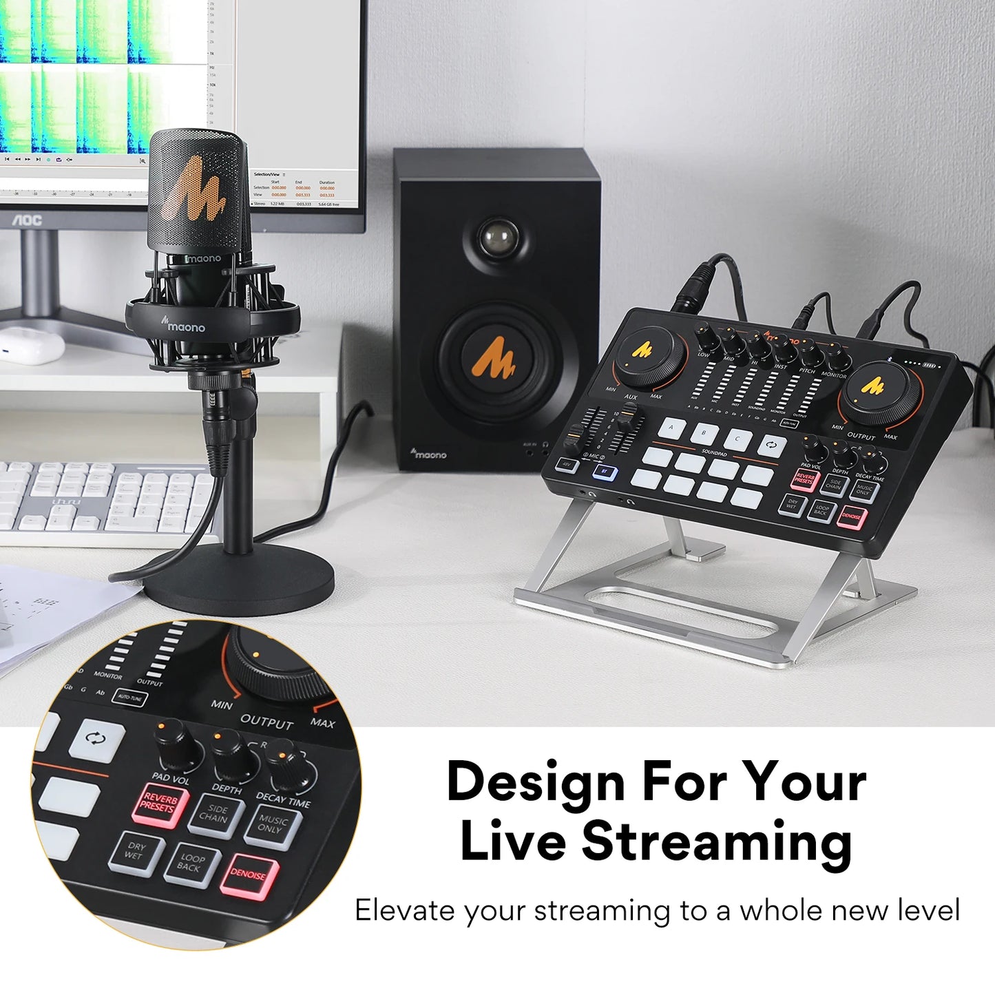 MAONO AME2 Audio Interface Sound Card DJ Mixer All in One Portable Podcast Studio for Recording,Live Streaming,Youtube,Guitar,PC