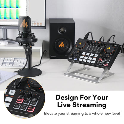 MAONO AME2 Audio Interface Sound Card DJ Mixer All in One Portable Podcast Studio for Recording,Live Streaming,Youtube,Guitar,PC