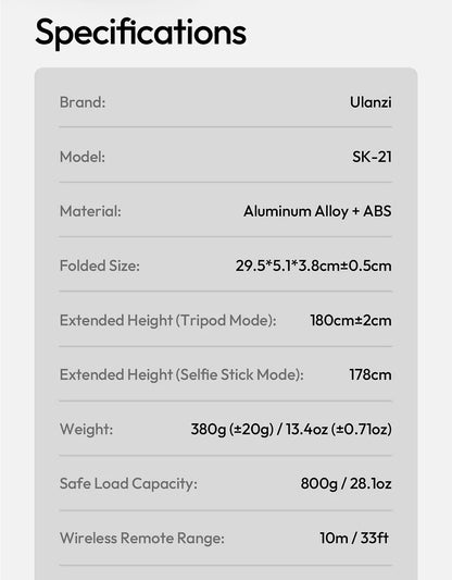 Original Ulanzi SK21 Magnetic Auto Open Tripod 8 Section Pole Extension For Phone Vlog Shooting Magnetic