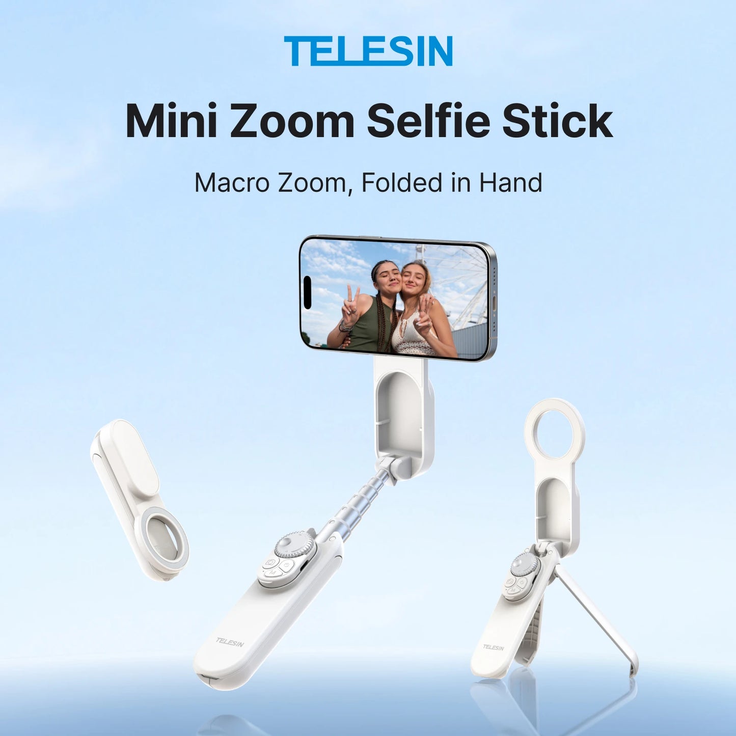 Telesin Magnetic Selfie Stick and Mini Tripod Portable Foldable Pole Extend To 60cm for Smartphone Macro Photography