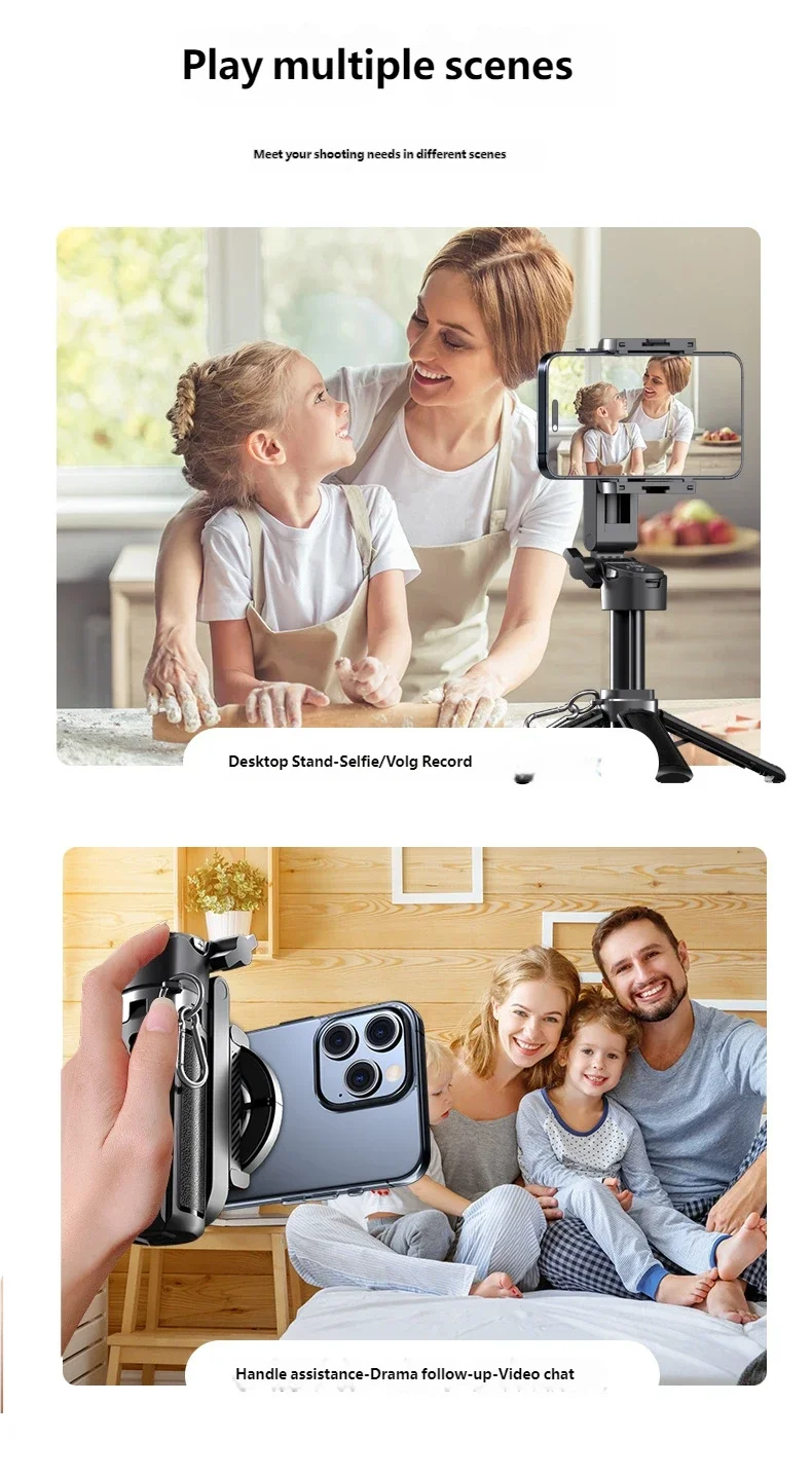 Magnetic Selfie Stick Tripod Anti-shake Extendable Phone Holder for Live Streaming Vlog Zoom Travel iPhone Samsung Android