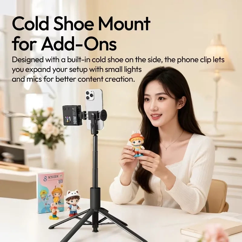 Original Ulanzi MT86 Auto Opening Selfie Stick Tripod With Cold Shoe Mount And 1.46m Extension For Vlog Live Streaming