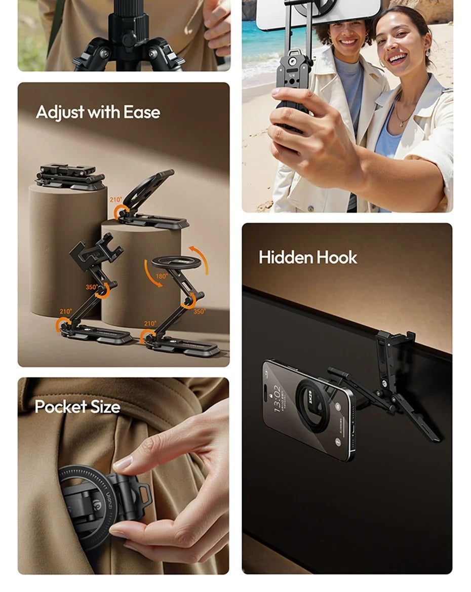 Original Ulanzi SK29 Foldable Magnetic Phone Stand Phone Clamp Selfie Stick Desktop Tripod 360° Rotation for Vlog Livestreaming