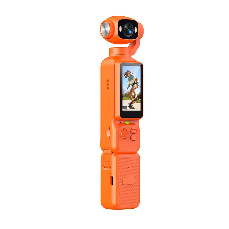 4K Handheld Gimbal Action Camera HD 180° Rotatable Lens Anti-shake Pocket Vlog Camera with Fill Light for Outdoor Sports