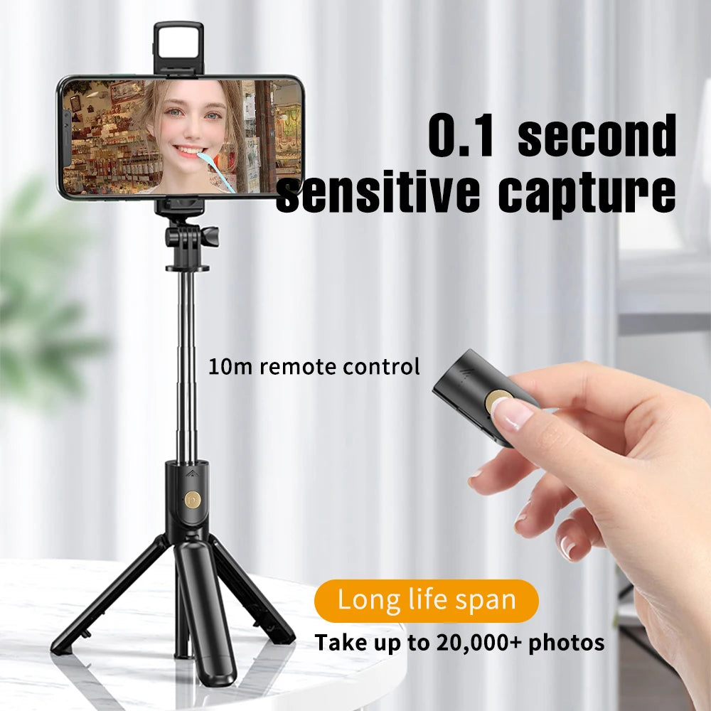 Portable Wireless Selfie Stick Extendable Tripod Stand With Bluetooth Remote for iPhone Android Vlog Live Streaming Bracket