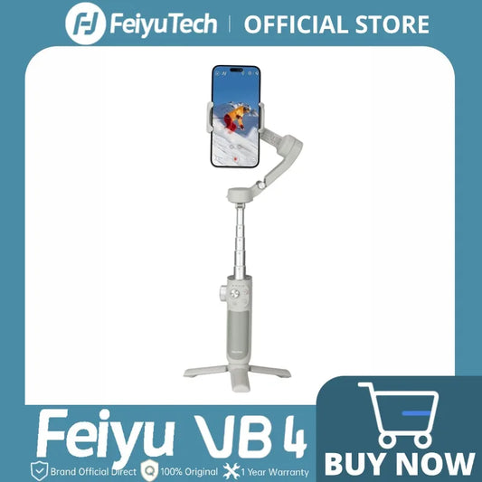 FeiyuTech VB4 Face Tracking Cell Phone Gimbal Stabilizer for Vlogging iPhone 17 Pro Max Samsung Galaxy, Built-in Selfie Stick