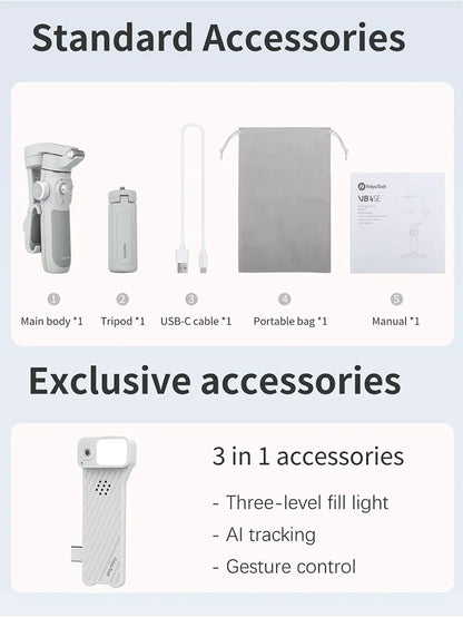 FeiyuTech VB4 Smartphone Stabilizer Face Tracking Fill light 3-Axis Phone Gimbal Built-in Selfie Stick Portable iPhone17