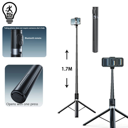 Universal Phone Tripod 1.7m Metal Selfie Stick with Wireless Bluetooth-compatible, Compatible with Sony Canon iPhone Xiaomi,