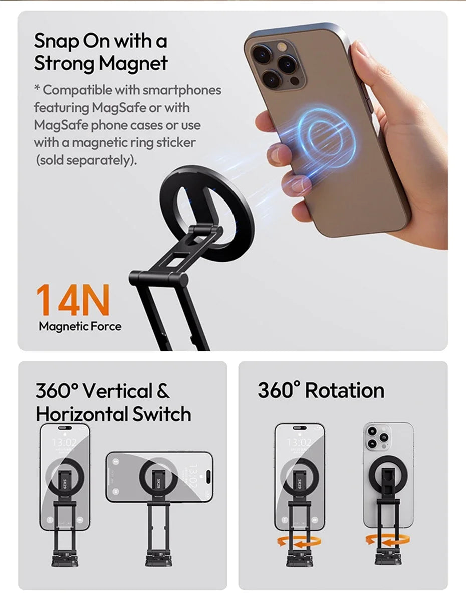 Original Ulanzi SK29 Foldable Magnetic Phone Stand Phone Clamp Selfie Stick Desktop Tripod 360° Rotation for Vlog Livestreaming