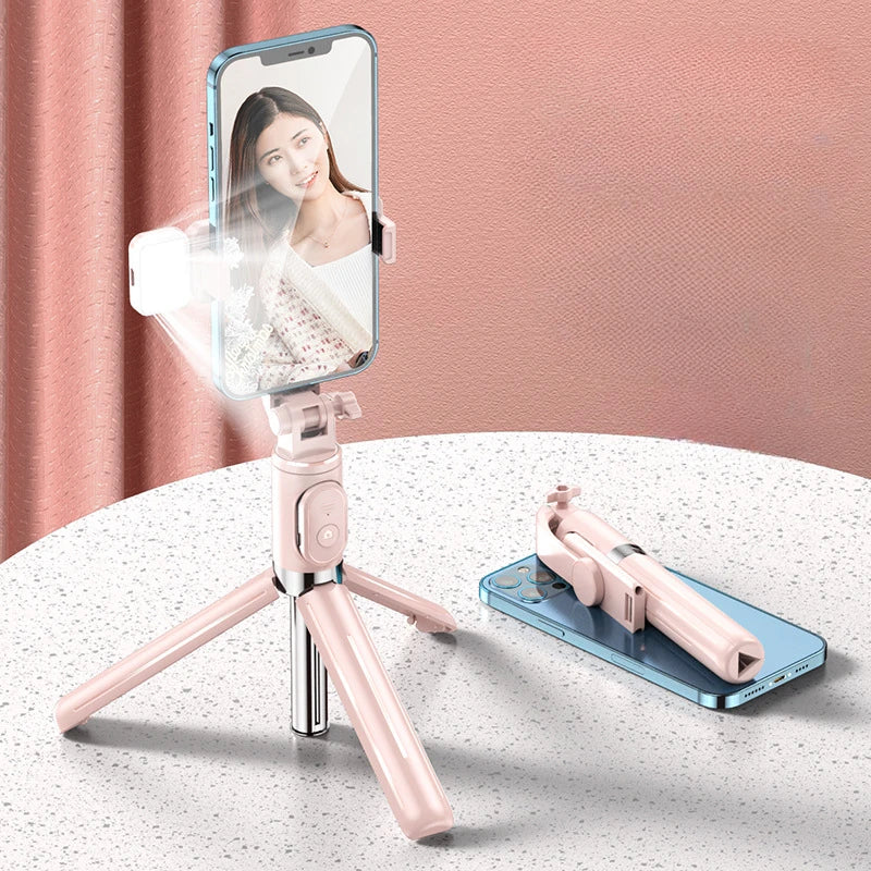 Portable Wireless Selfie Stick Extendable Tripod Stand With Bluetooth Remote for iPhone Android Vlog Live Streaming Bracket