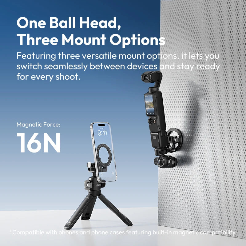 Ulanzi EA05 3-in-1 Versatile Ball Head for iPhone 17 16 for DJI Action 6 Nano Pocket3 with 1/4'' Screw for Vlog Video Recording