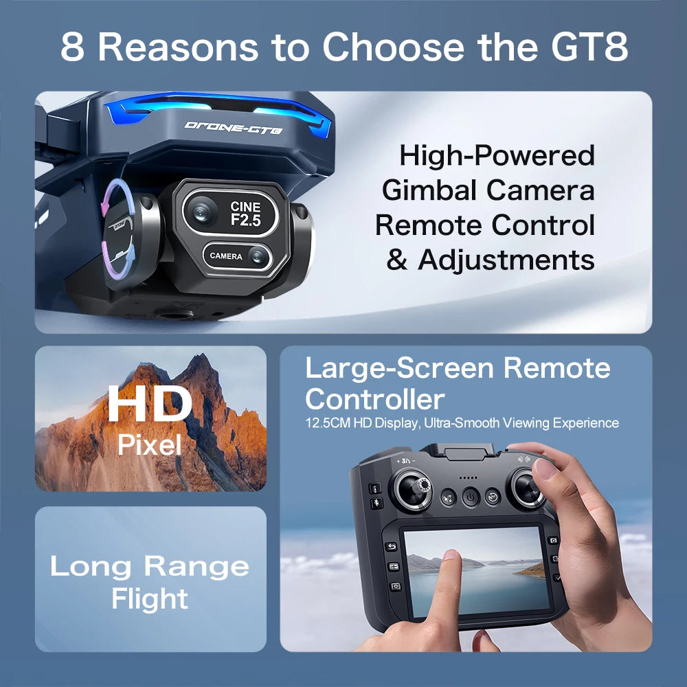 GT8 Mini Drone 8K WiFi GPS Professional HD Aerial Photography Quadcopter with Cameras Intelligent Obstacle Avoidance FPV UAV Toy