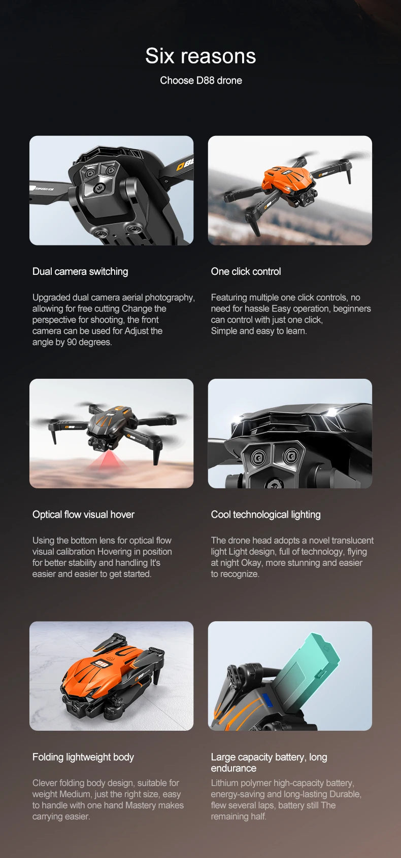 NewD88 4K RC Drone,360°Flip,Headless Mode,One Key Return,Altitude Hold,WiFi FPV,Dual Cam Switch,90°Lens Adjust,Birthday Gift Toy