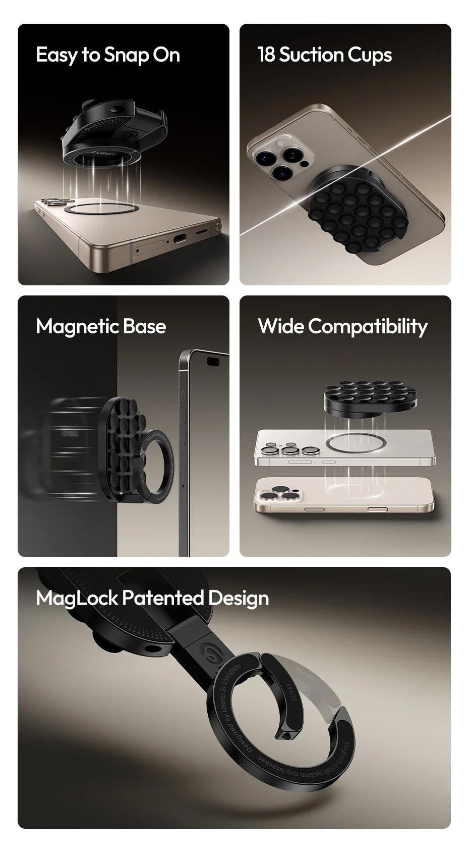 Ulanzi MA39 MagLock Suction Cup Phone Mount Desktop Stand for iPhone 17 16 15 14 with Suction Bottom for Wall Glass