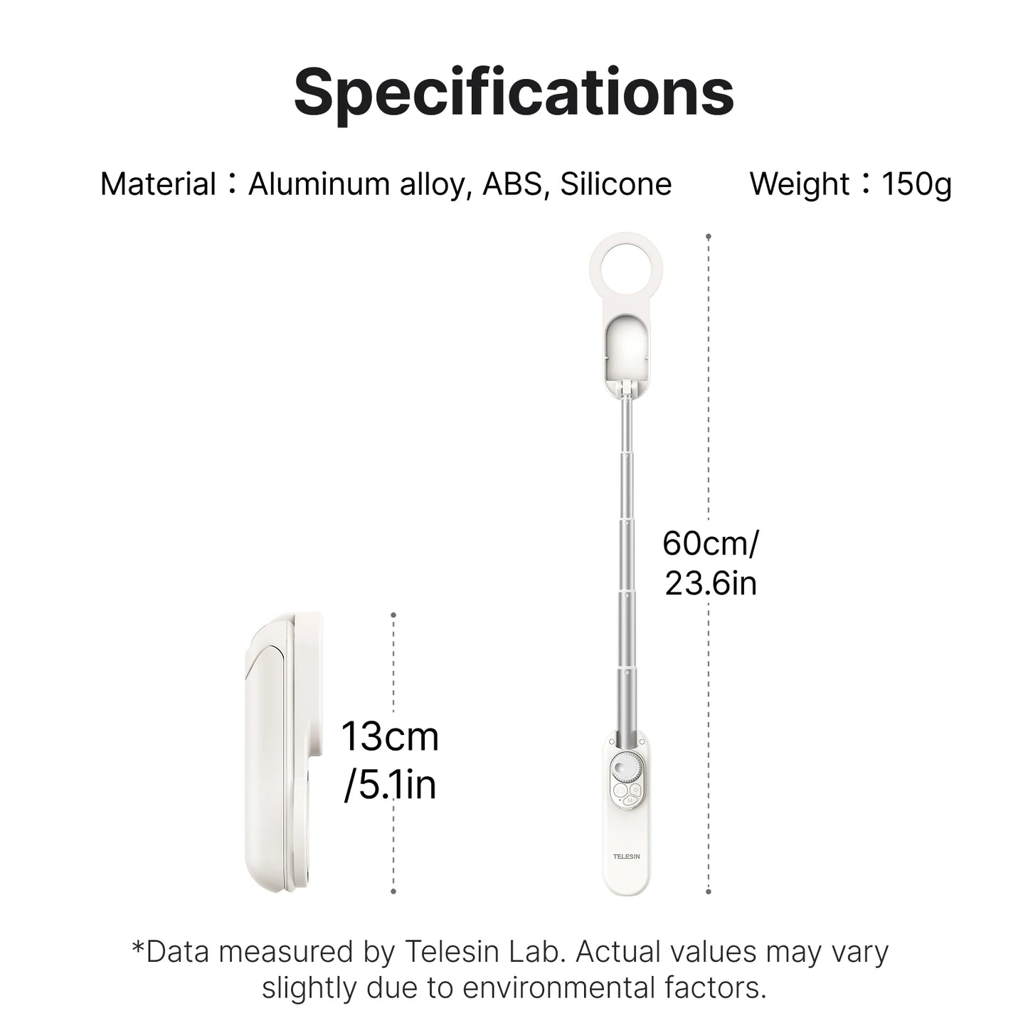 Telesin Magnetic Selfie Stick and Mini Tripod Portable Foldable Pole Extend To 60cm for Smartphone Macro Photography