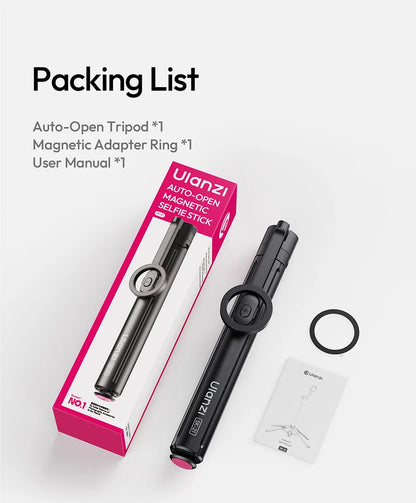 Ulanzi SK-21 Magnetic Auto-Open Tripod Selfie Stick for iPhone 17 16 15 14 Portable Selfie Ground Tripod for Travel Vlog Video