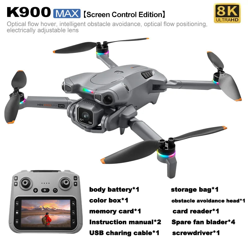 New K900 MAX GPS Drone Professional Dual Camera 8K Screen Remote Control UAV Brushless Obstacle Quadcopter Airplane Kid Gift Toy