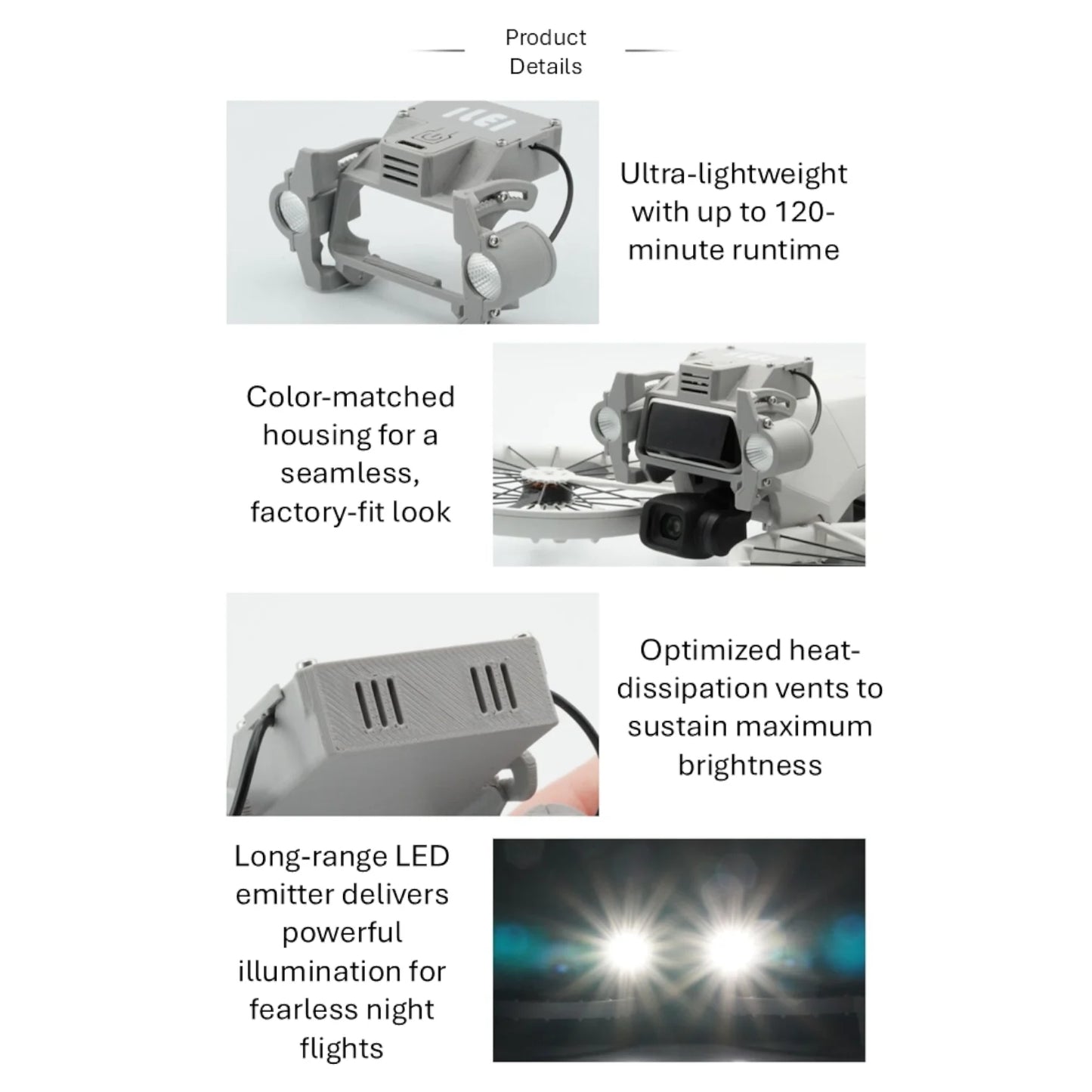 DJI Flip Night Flight Light Accessory, 900LM Front & Bottom Fill Lights, Adjustable Angle, High/Low/Strobe, 120 Min